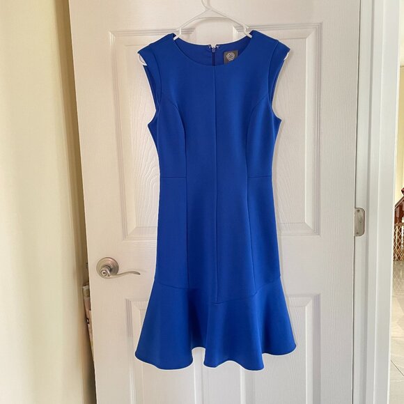 Vince Camuto Blue Fit & Flare Dress | Size 4 Scuba, Back Zip - Picture 1 of 5